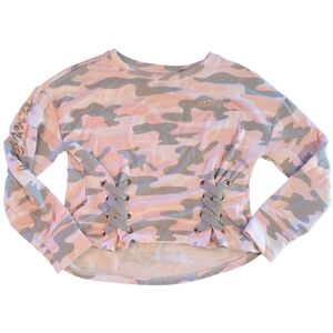 🍁2/$7🍁JUSTICE Pink And Grey Camo Long Sleeve Crop Top